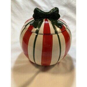 Stripped Christmas Ball Tree Ornament Cookie Jar Kitchen Holiday Baking Storage